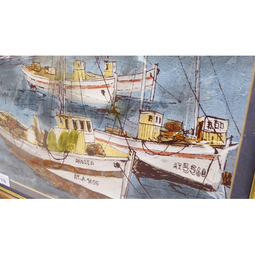 178 - Bernard Dufour - 'Boats in a harbour'  mixed media  bears a signature  18