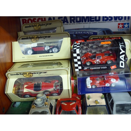 18 - Diecast model vehicles: to include a Tamiya Bosch Alfa Romeo kit  boxed 