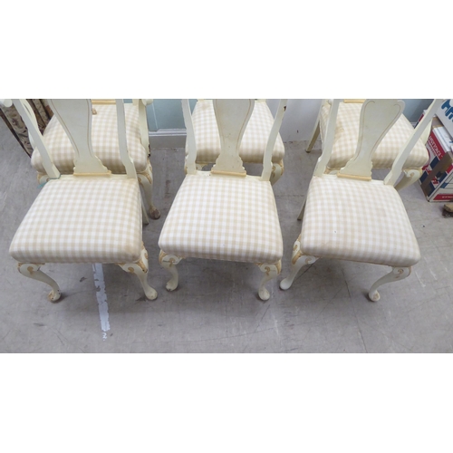 189 - A set of six early 20thC Queen Anne style, off white painted dining chairs  comprising four standard... 