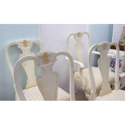 189 - A set of six early 20thC Queen Anne style, off white painted dining chairs  comprising four standard... 