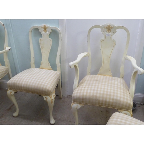 189 - A set of six early 20thC Queen Anne style, off white painted dining chairs  comprising four standard... 