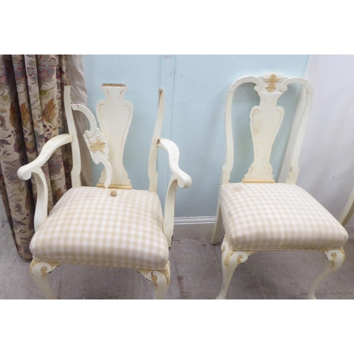 189 - A set of six early 20thC Queen Anne style, off white painted dining chairs  comprising four standard... 