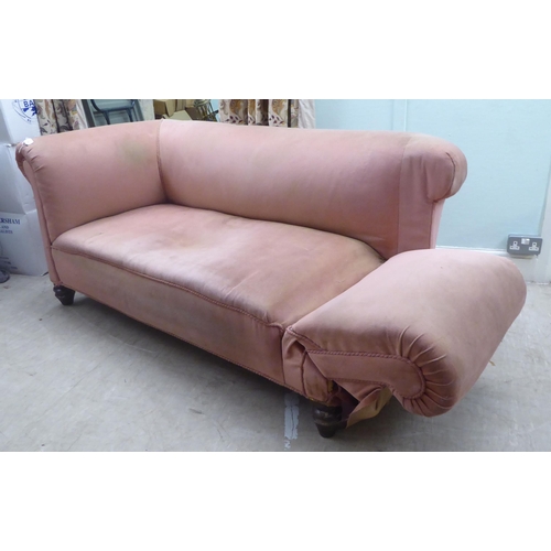 190 - A late Victorian fabric upholstered drop-end Chesterfield, raised on turned feet  66