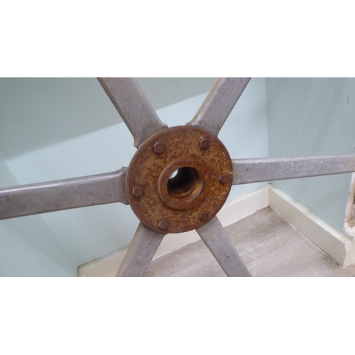 191 - An early 20thC wooden and alloy ships wheel  43