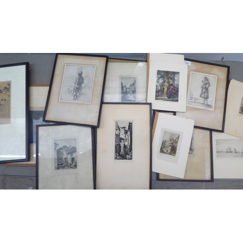 192 - 19thC monochrome etchings and prints, some framed: to include works after Haeburn-Little  mixed... 