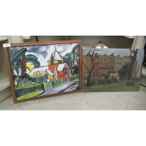 207 - 20thC pictures, some framed: to include a hillside landscape  watercolour  4