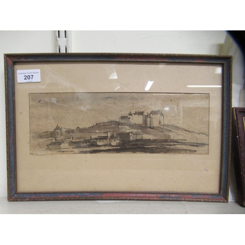 207 - 20thC pictures, some framed: to include a hillside landscape  watercolour  4