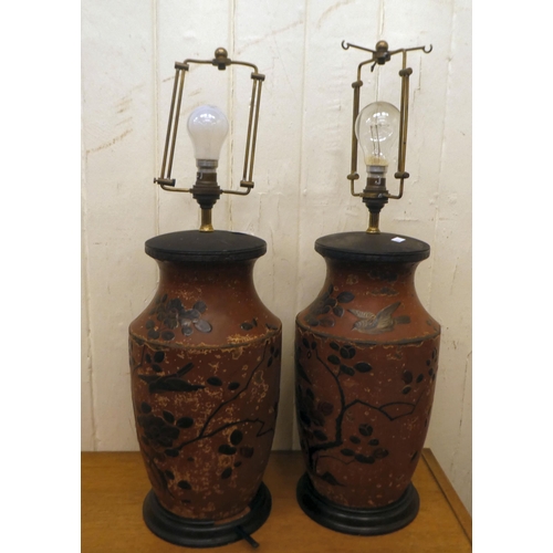 288 - Interior design accessories: to include a pair of Chinese design painted metal table lamps  23