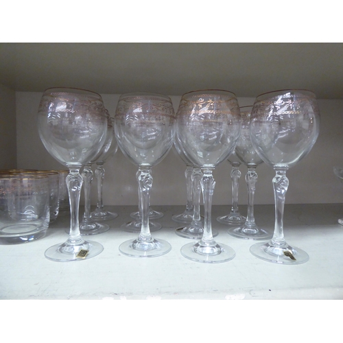 290 - Glassware: to include a set of six tumblers with etched and gilded floral ornament