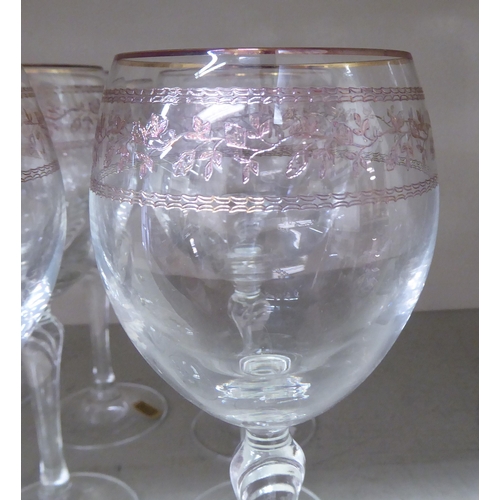 290 - Glassware: to include a set of six tumblers with etched and gilded floral ornament