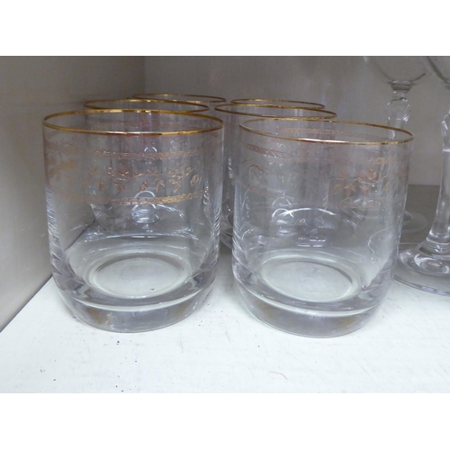 290 - Glassware: to include a set of six tumblers with etched and gilded floral ornament