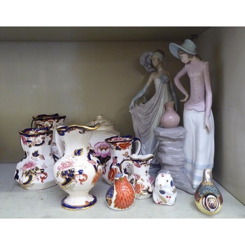 305 - China ornaments and figures: to include a Lladro porcelain figure, a lady in Art Nouveau costume&nbs... 