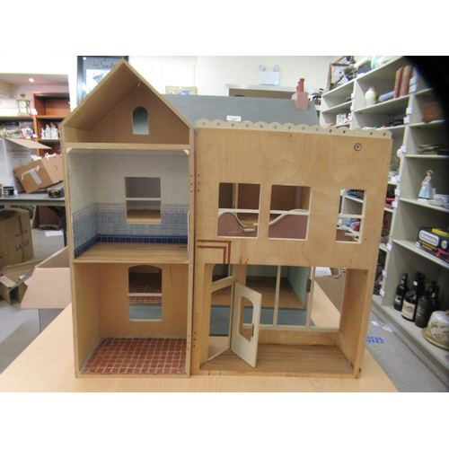 343 - A pink and blue painted dolls house with a double opening front  24