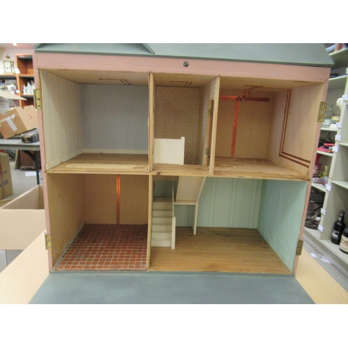 343 - A pink and blue painted dolls house with a double opening front  24