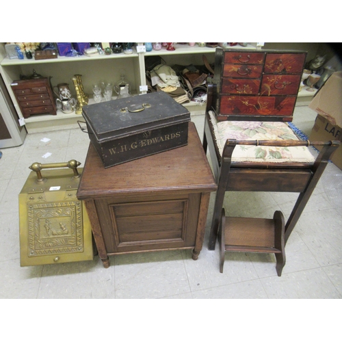 348 - Small furniture: to include an early 20thC brass coal scuttle with a hinged front