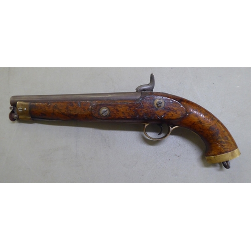 352 - An early 19thC brass mounted mahogany percussion pistol (for display purposes)