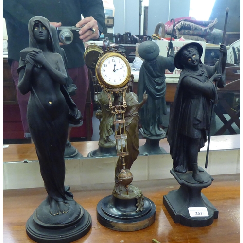 357 - Two black painted cast metal figures, a cloaked nude and a shepherd  14