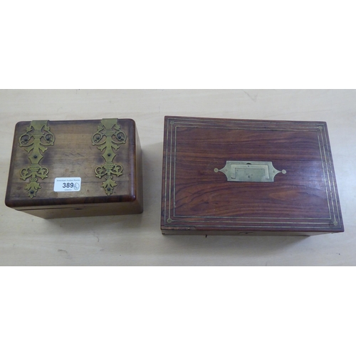 389 - Wooden collectables: to include a late Victorian walnut box with a hinged lid  5