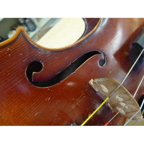 392 - A 20thC violin with a purfled edge and two piece back  14