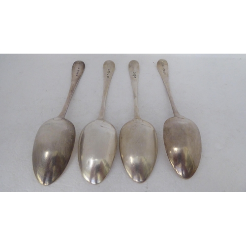 393 - Four similar 19thC silver Old English pattern tablespoons  mixed marks 