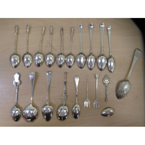 54 - Silver and silver coloured flatware, mainly tea and coffee spoons  various designs  mixed ... 