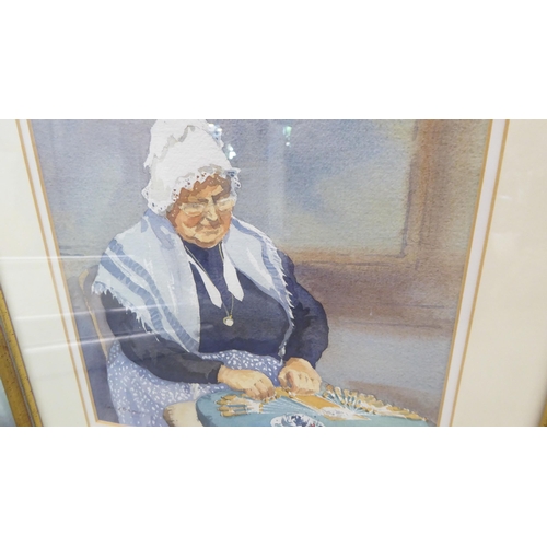 79 - David Brunwin - 'Lacemaker, Bruges'  watercolour  bears a signature  9