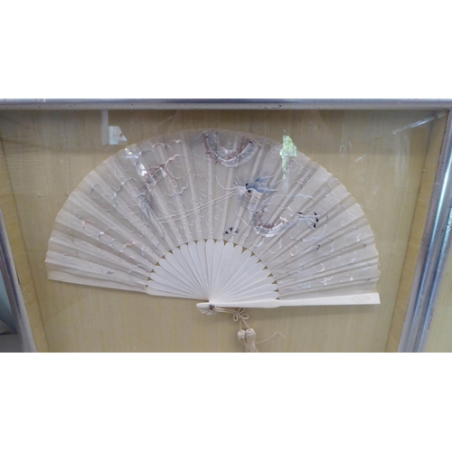 85 - Two modern glazed and cased bone handled Oriental hand held fans  14