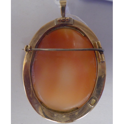 96 - A 9ct gold framed shell carved cameo brooch