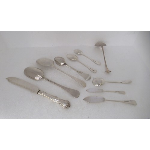 64 - Mixed silver flatware: to include an 18thC rattail pattern table spoon; and another  mixed marks