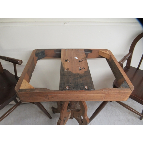 105 - Small furniture: to include a pair of 20thC child's stained beech highchairs, raised on turned legs&... 