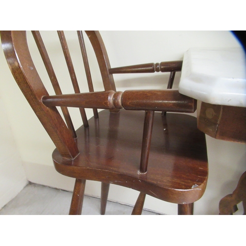 105 - Small furniture: to include a pair of 20thC child's stained beech highchairs, raised on turned legs&... 