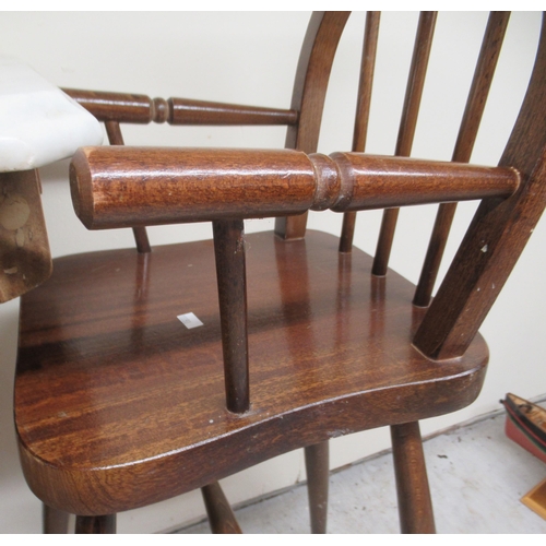 105 - Small furniture: to include a pair of 20thC child's stained beech highchairs, raised on turned legs&... 