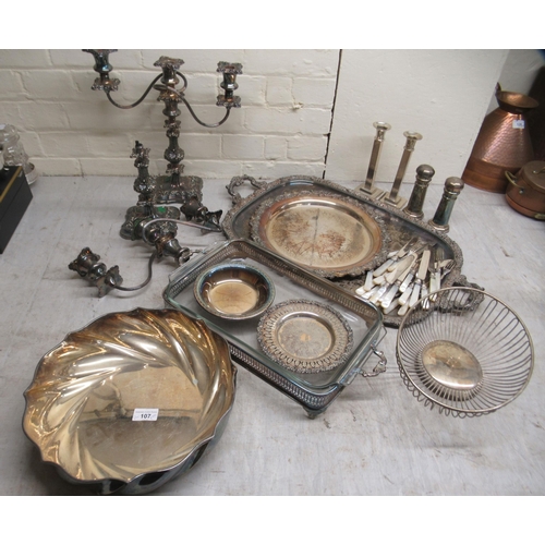 107 - Silver plated tableware: to include a pair of twin branch candelabra  13