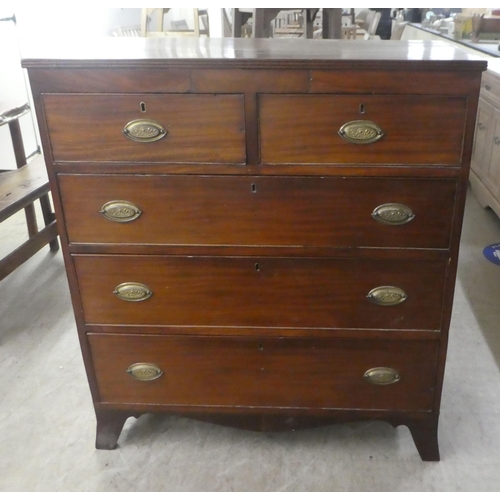 114 - A late Victorian mahogany five drawer dressing chest, raised on bracket feet  42