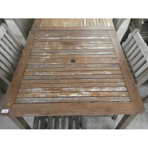 120 - A pair of weathered teak garden tables  29