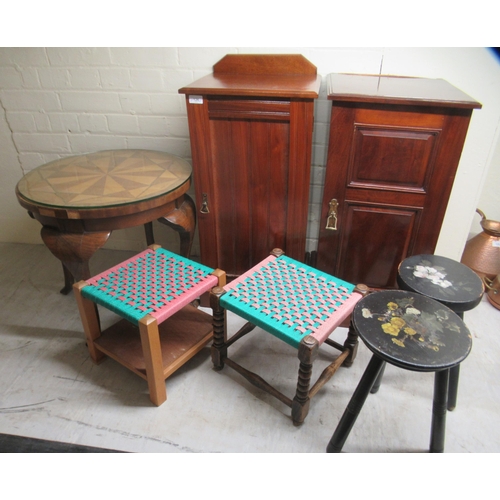 126 - Small furniture: to include two similar early 20thC painted pine milking stools 