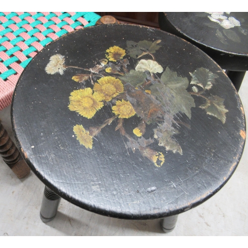 126 - Small furniture: to include two similar early 20thC painted pine milking stools 