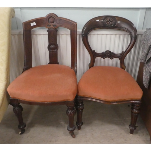 14 - Four late Victorian/Edwardian chairs: to include a nursing chair, later upholstered in patterned fab... 