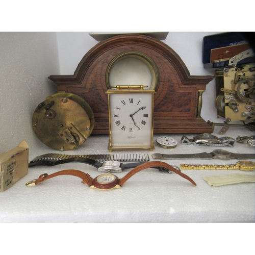 319 - Wristwatches and component parts; a Waterman's pen set; and an Edwardian oak mantel clock case ... 