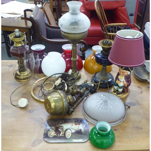 321 - Period and modern lighting: to include oil lamps and coloured ceramic shades 