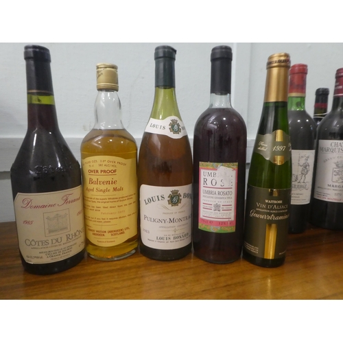 333 - Nineteen bottles of mixed wines and spirits: to include a 1979 Chateau Marquis de Terre; and a bottl... 