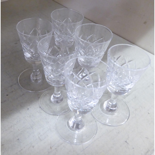 38 - Five sets of six cut glass drinking glasses, viz. brandy balloons, liqueurs, sherries, tumblers and ... 