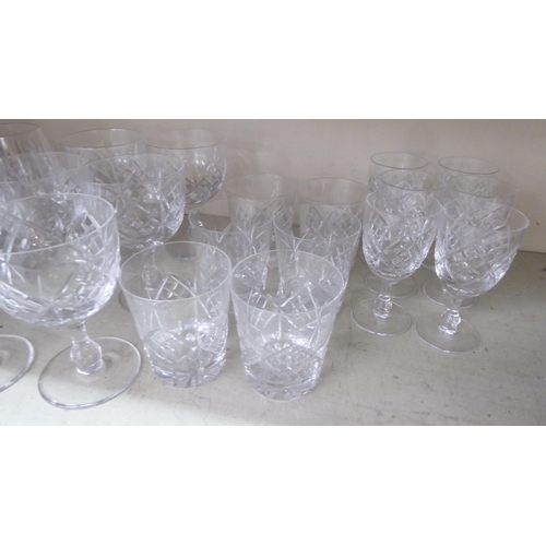 38 - Five sets of six cut glass drinking glasses, viz. brandy balloons, liqueurs, sherries, tumblers and ... 