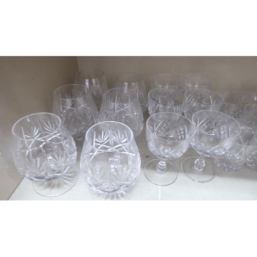 38 - Five sets of six cut glass drinking glasses, viz. brandy balloons, liqueurs, sherries, tumblers and ... 