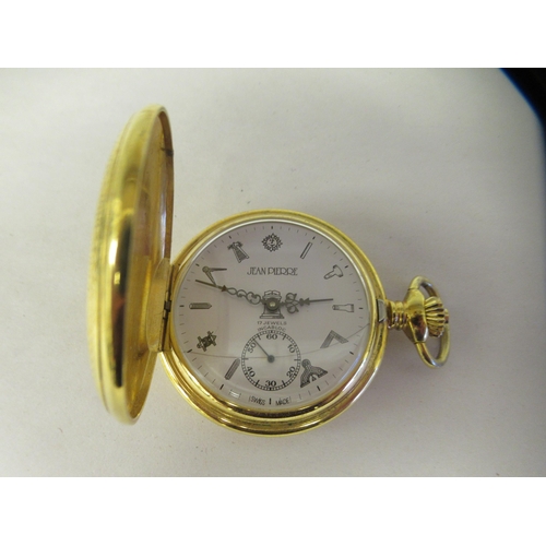 41 - A Jean Pierre Swiss made gold plated cased full hunter pocket watch, the keyless movement faced by a... 