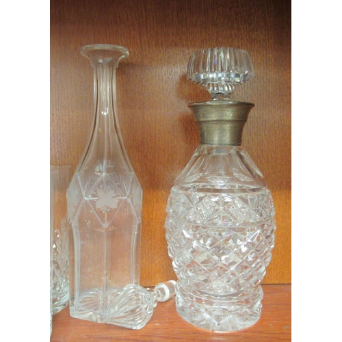 59 - Domestic glassware: to include a cut crystal ships decanter with a silver label, on a chain  Birming... 