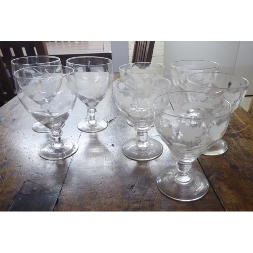 115 - Glassware: to include fruiting etched vine pedestal wines