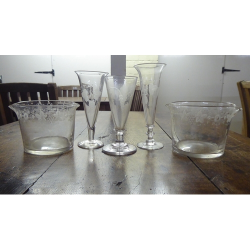 115 - Glassware: to include fruiting etched vine pedestal wines