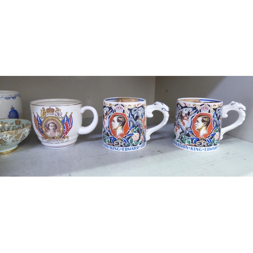 100 - British Royal commemorative china: to include two mugs, designed by Laura Knight for the Coronation ... 