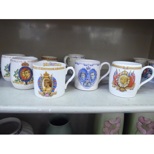 100 - British Royal commemorative china: to include two mugs, designed by Laura Knight for the Coronation ... 
